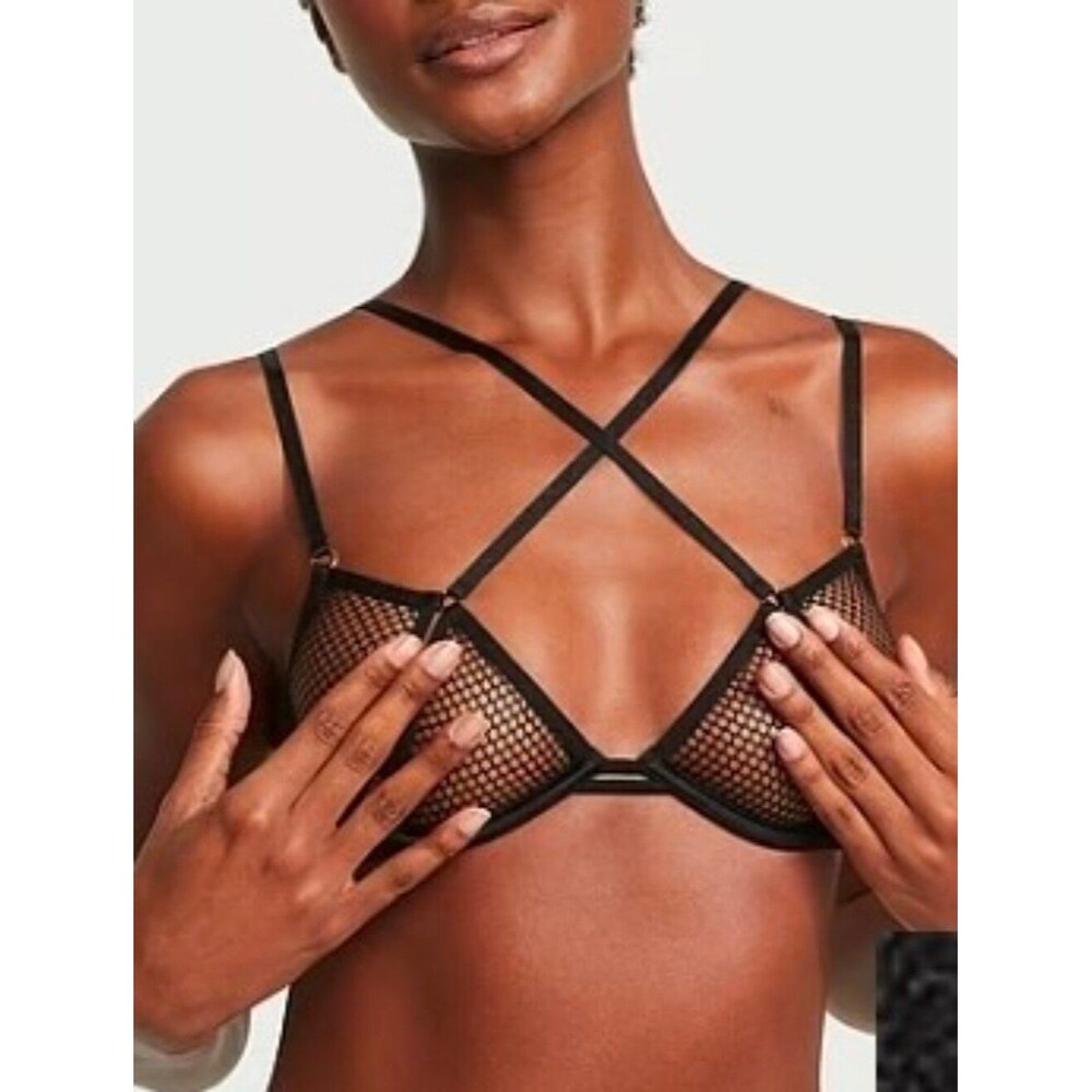 Victoria's Secret | Very Sexy Fishnet Open-Cup Low-Cut Demi Bra Size M In Black